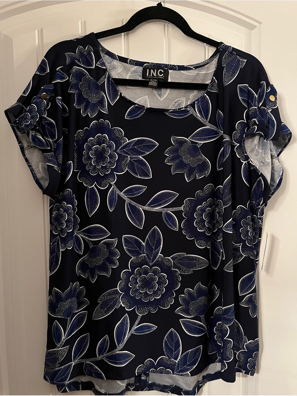 Fairweather Navy Floral Short-Sleeve Top—Size XL